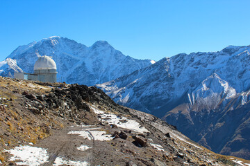 International observatory on mount Elbrus, surrounded by mountains