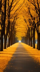 A tree lined road in the middle of a park