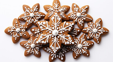 Christmas gingerbread with christmas decorations on white background