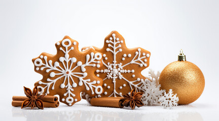 Fototapeta na wymiar Christmas gingerbread with christmas decorations on white background