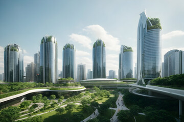 Modern city skyline design with green concept Ai generative.