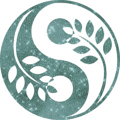 yin yang mit Pflanze in türkis Diamanteffekt mit transparentem Hintergrund 