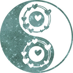 yin yang mit Herz in türkis Diamanteffekt mit transparentem Hintergrund  - obrazy, fototapety, plakaty