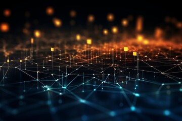 Abstract dark blue background. Network connection structure. Grid.