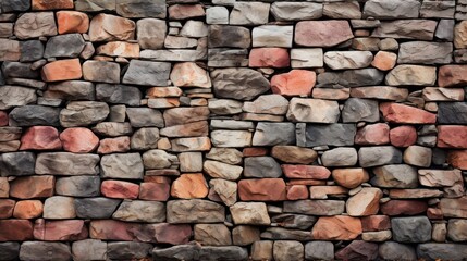 Colorful stones create a background on the rock wall.