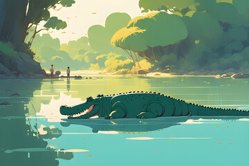 crocodile resting in the river
Generative AI