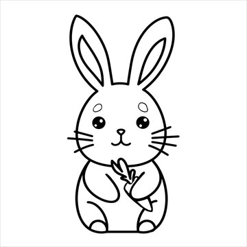 Cute funny bunny with carrot for coloring. Vector template for a coloring book with funny animals. Colouring page for kids.	