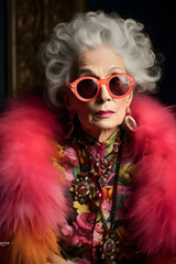 Senior women fastionista, modern fashion colorful dress up