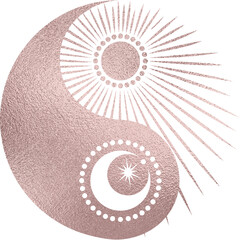 yin yang mit Mond Sonne in rosegold mit transparentem Hintergrund  - obrazy, fototapety, plakaty