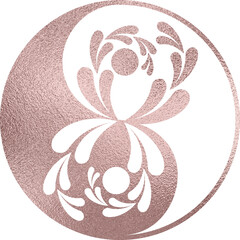 yin yang mit Pflanze in rosegold mit transparentem Hintergrund  - obrazy, fototapety, plakaty