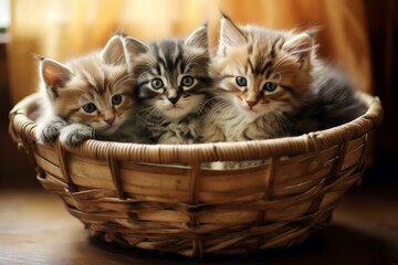 Kittens resting in a basket. Generative AI