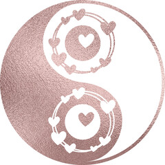 yin yang mit Herz in rosegold mit transparentem Hintergrund  - obrazy, fototapety, plakaty