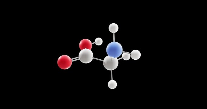 Glycine molecule, rotating 3D model of proteinogenic amino acid, looped video with alpha channel