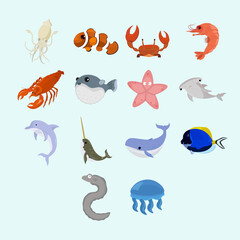 Sea Animal Illustration Set