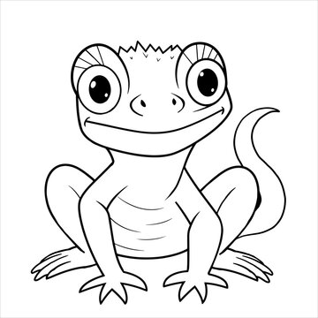 Cute funny lizard for coloring. Vector template for a coloring book with funny animals. Colouring page for kids.	