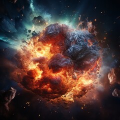 huge explosion destroying planet earth. War, destruction, apocalyptic future concept. Generative AI 