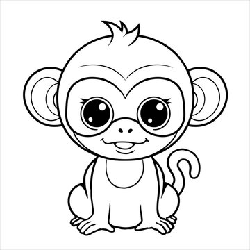 Cute funny monkey for coloring. Vector template for a coloring book with funny animals. Colouring page for kids.	