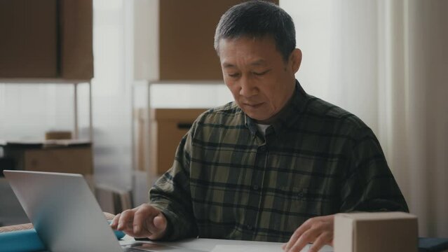 Asian man entrepreneur feeling frustrated in his office, unprofitable business