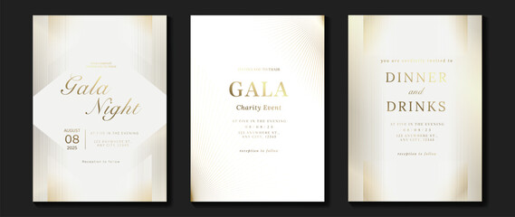 Luxury invitation card background vector. Golden elegant geometric shape, gold lines gradient on light background. Premium design illustration for gala card, grand opening, wedding, party invitation.