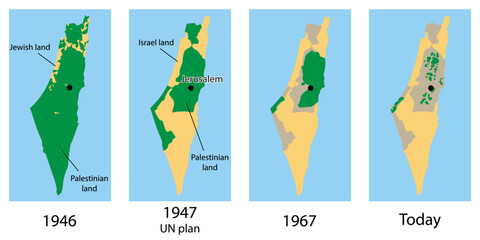 Vector map of the Palestine and Israel territories over the years - obrazy, fototapety, plakaty