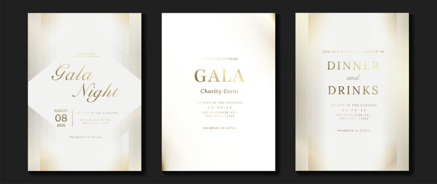 Luxury invitation card background vector. Golden elegant geometric shape, gold lines gradient on light background. Premium design illustration for gala card, grand opening, wedding, party invitation.