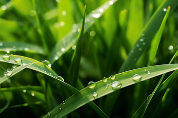Fresh Dew Drops on Lush Green Blade of Grass