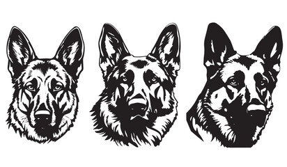 Dog heads, black and white vector, silhouette shapes illustration