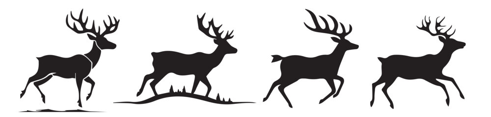 Deer, black and white silhouette vector illustration