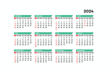 Calendar 2024, week start Sunday corporate design template vector.