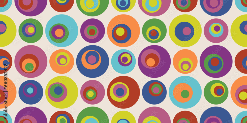Poster Colored circles with more circles inside them. Vector pattern of circles, with circles inside. Multi-colored interesting pattern of circles.