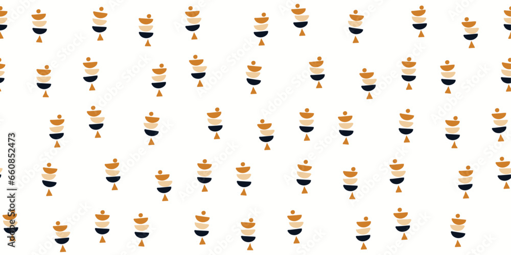 Poster Wallpaper with figures of semicircles and triangles. Execution of a decorative composition that is repeated on the wallpaper.