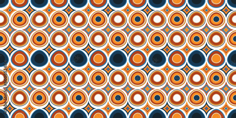 Poster the circles are colored, with more circles inside them. there are diamonds between the circles. vect