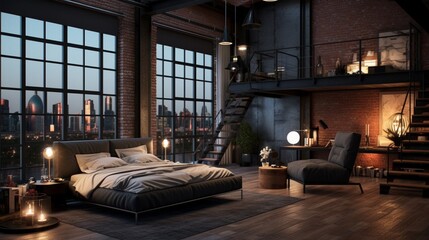 Transform your bedroom into an urban oasis with modern loft-style decor