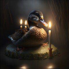 Happy Birthday Duck Birthday Candles Cake Duck Hunter Hyper Realistic Dramatic Lighting q 2 v 4 