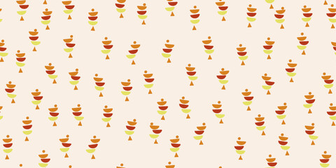 Wallpaper with an unusual composition of abstract figures. Repeating abstraction on the wallpaper, bright orange, yellow and red colors.