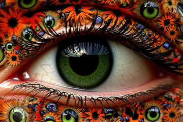 close up of a eye, dilated pupil, hallucinations - obrazy, fototapety, plakaty