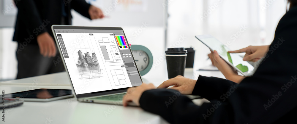 Poster architectural design modish software application for architect business and professional designer