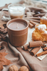 Candle and sweet cookies, aesthetic photo