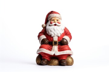 Fototapeta na wymiar Cute Santa Claus Statue Sitting on White Background. Christmas ornament.