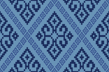 Indigo navy blue geometric traditional ethnic pattern Ikat seamless pattern border abstract design for fabric print cloth dress carpet curtains and sarong Aztec African Indian Indonesian