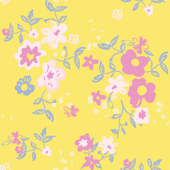 Classic style background hand drawn, doodle, floral, daisies. large, abstract artistic flower buds. Simple summer botanical in trendy flat design. Textile, fabric and fashion. Sketchy floral print.