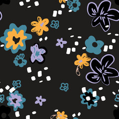 Classic style background hand drawn, doodle, floral, daisies. large, abstract artistic flower buds. Simple summer botanical in trendy flat design. Textile, fabric and fashion. Sketchy floral print.