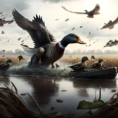 Foto op Canvas ducks in a field attacking hunters  © Virginia