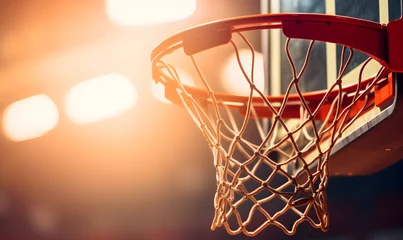 Fotobehang Detail of basket ball being dunk into the basketball net. © Jan