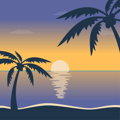 Fototapeta na wymiar summer background Beach sunset sunrise with palm silhouette landscape