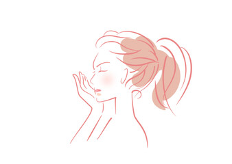 イラスト素材: 女性 横顔 素肌_スキンケア