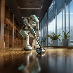The Robot is sweeping the floor