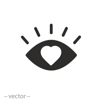 eye with heart icon, vision love, flat symbol - vector illustration