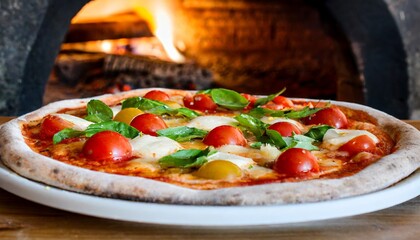 Pizza margherita cotta in forno a legna