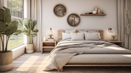bedroom remodel with a focus on sustainable and organic bedding materials, promoting eco-conscious sleep - obrazy, fototapety, plakaty